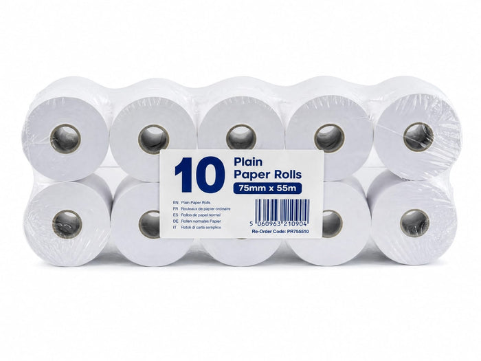 Plain Paper Roll 75mm x 55m Pack of 10