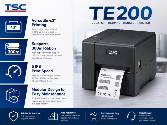 TSC TE200 Thermal Transfer Printer 4.2in 203dpi